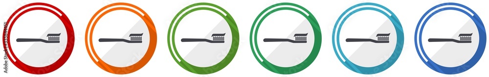 Poster toothbrush icon set, flat design vector illustration in 6 colors options for webdesign and mobile ap
