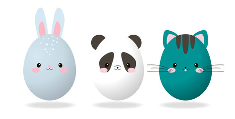 Animals egg.  Cute rabbit, panda, cat. Easter vector illustration © евгения ходыкина