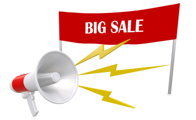 3d Illustration of Big sale quote with megaphone announcement on white background