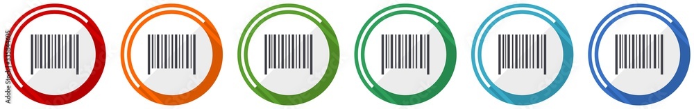 Aufkleber barcode icon set, flat design vector illustration in 6 colors options for webdesign and mobile appli
