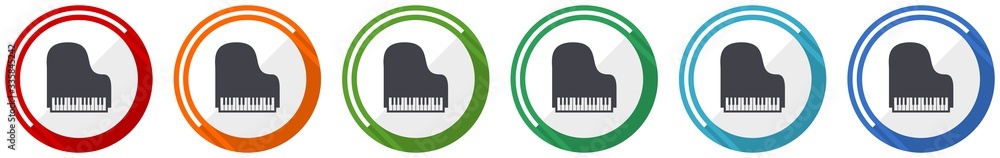 Poster piano icon set, music flat design vector illustration in 6 colors options for webdesign and mobile a