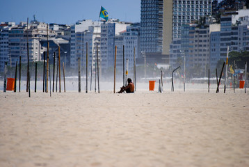 Fototapeta premium Copacabana Beach, Rio de Janeiro, Brazil quarantined due to covid 19.