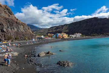 Fototapeta na wymiar Tazacorte beach with black lava sand at La Palma, Canary Island, Spain.
