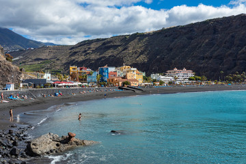 Tazacorte beach with black lava sand at La Palma, Canary Island, Spain. © Curioso.Photography