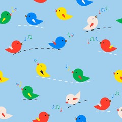 Seamless pattern with birds. Colorful Singing birds for concept design.