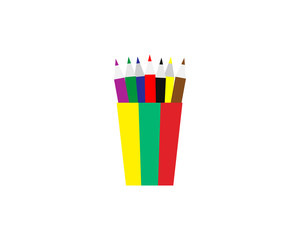 Set of colored pencils in a stand. Vector illustration on a white background.