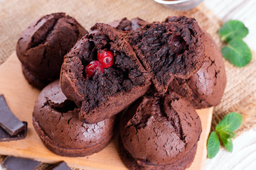 Chocolate muffins with cherry