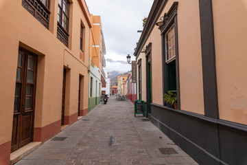 Beautiful colorful streets of old colonial town in Los Llanos de Aridane in La Palma Island, Canary Islands, Spain.