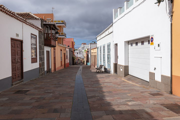 Beautiful colorful streets of old colonial town in Los Llanos de Aridane in La Palma Island, Canary...