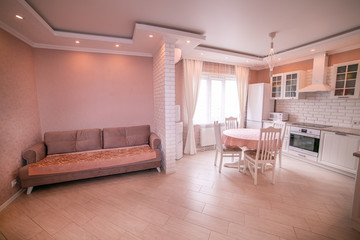living room in light beige and white tones