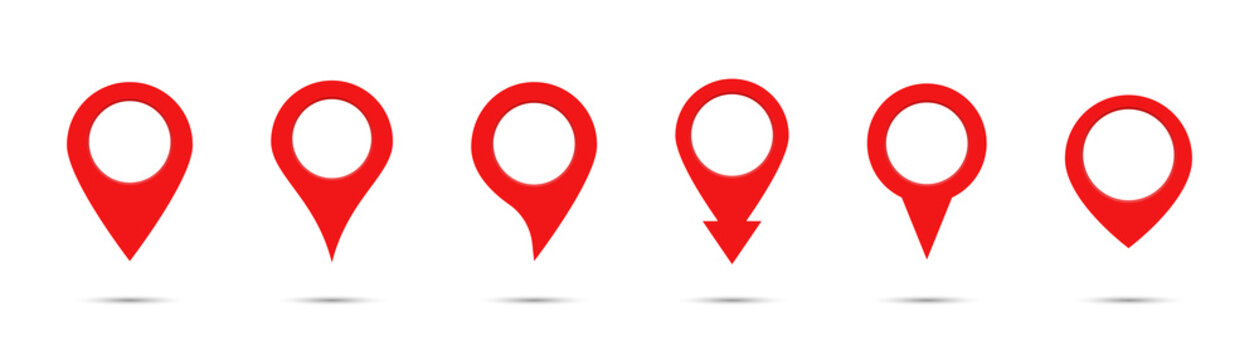 Pointer map. Vector isolated collection of map pointers. GPS location symbol. Red location pin map pointer icon.