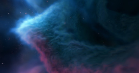 Fototapeta na wymiar Nebula and star fields, stellar nursery. Stellar system and gas nebula. Newborn stars, glowing clouds heated by intense radiation. Deep space. Science fiction. 3D render