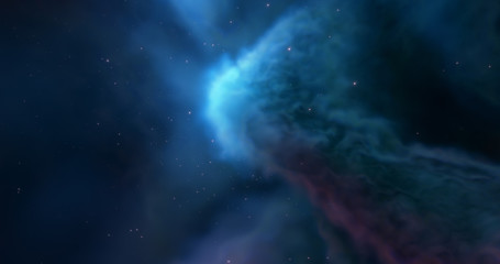 Fototapeta na wymiar Nebula and star fields, stellar nursery. Stellar system and gas nebula. Newborn stars, glowing clouds heated by intense radiation. Deep space. Science fiction. 3D render