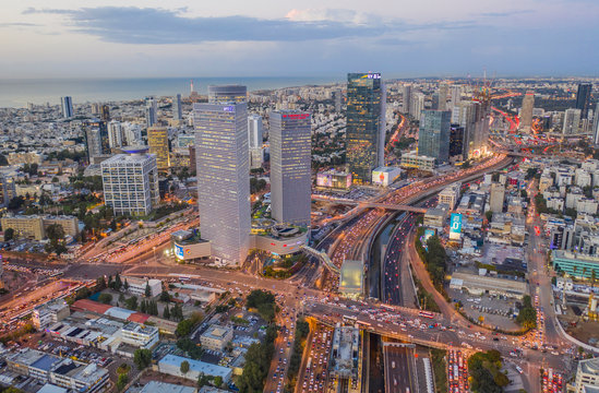 City center of Tel Aviv aerial drone view