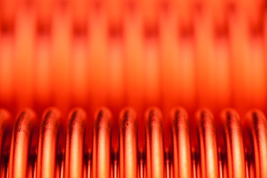 Detail of a hot heat exchanger or recuperator in orange red
