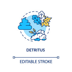 Detritus concept icon. Food chain energy producer organisms. Dead plants fragments, organic material idea thin line illustration. Vector isolated outline RGB color drawing. Editable stroke
