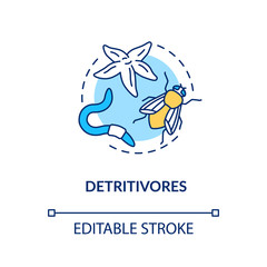 Detritivores concept icon. Food chain energy consumer organisms. Insects and earthworms. Detritus feeders idea thin line illustration. Vector isolated outline RGB color drawing. Editable stroke