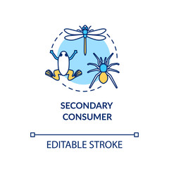 Secondary consumer concept icon. Grazing food chain link. Amphibian and insects. Natural ecosystem idea thin line illustration. Vector isolated outline RGB color drawing. Editable stroke