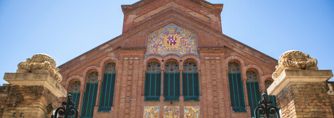 Facade with its details of a market in the city of Barcelona