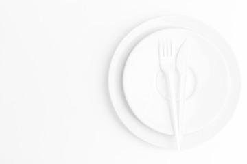 white background with white utensils, top view, nobody