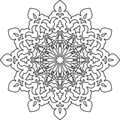 Vector snowflake drawn in outline. Original mandala and coloring, antistress, leisure for children and adults. Vector illustration. Eps10.
