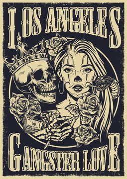 Monochrome chicano tattoo style vintage poster