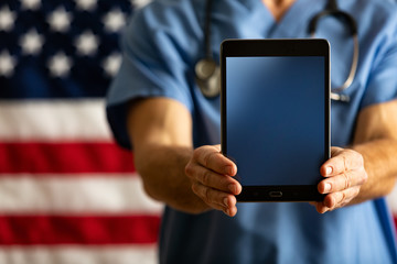 Health: Doctor Holds Digital Tablet With Blank Screen