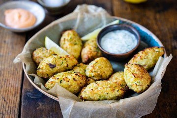Baked vegan leek and cauliflower quenelles