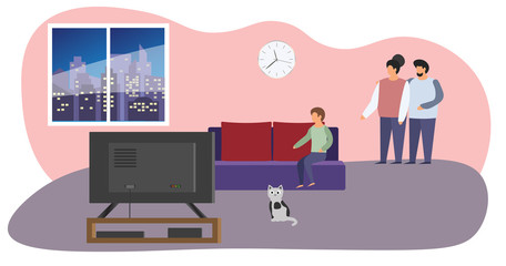 Fototapeta premium Family at home. Conceptual graphics about the family values ​​and relationships