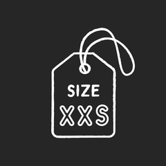 XXS size label chalk white icon on black background. Kids garments parameters description. Extra small size informational tag for little children clothing. Isolated vector chalkboard illustration
