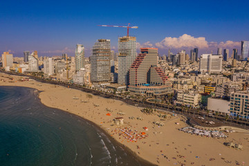 Tel aviv promenade, Israel, aerial drone view