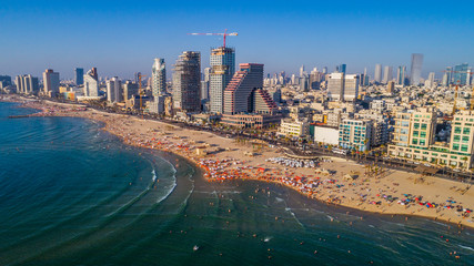 Tel aviv promenade, Israel, aerial drone view