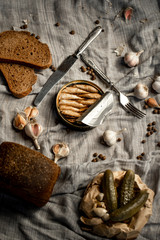 sprats garlic bread fish cucumber