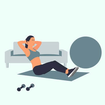 chica joven entrenando en casa, ejercicios f&iacute;sicos, rutina de entrenamiento, motivaci&oacute;n personal 