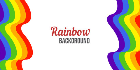 Rainbow flag background, waving LGBT flag on white. Simple flat style.