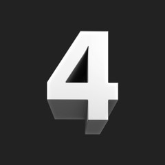 Obraz premium 4 four number rendering. Metallic silver 3D number four. 3D Illustration. Rendering. Isolated on black background. 