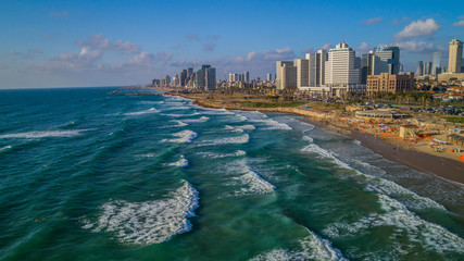 Tel aviv promenade, Israel, aerial drone view © Roman