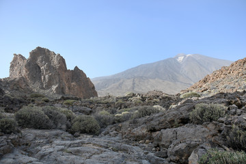 Espagne, Tenerife, les Roques de Garcia avec la vue sur le EL Teide