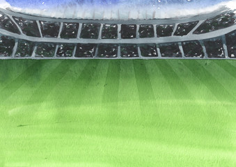Soccer field, Football ground, stadium. Hand drawn watercolor  background © dariaustiugova