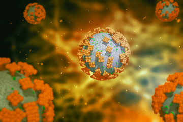 Naklejka na ściany i meble Coronavirus 2019-nCoV 3D rendering model. Microscopic view of a infectious virus.