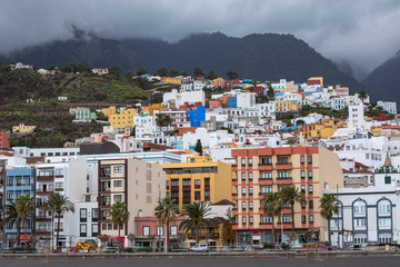 Santa Cruz d la Palma - beautiful capital of La Palma. Canary islands of Spain. Panoramic view of downtown and the beach.