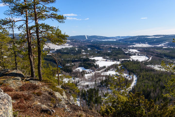 Fototapeta na wymiar View from a mountain in the High Coast Area in Vasternorrland Sweden.