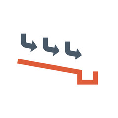Rain gutter vector icon. Also called eavestrough, eaves-shoot or surface water collection channel. Include arrow of roof slope direction for rainwater discharge and drainage system of home or building