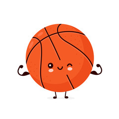 Cute happy smiling basketball ball show muscle