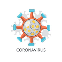 Flat icon with coronavirus illustration. Corona virus infection. China pathogen respiratory coronavirus. Flu prevention vector poster. Health risk concept.