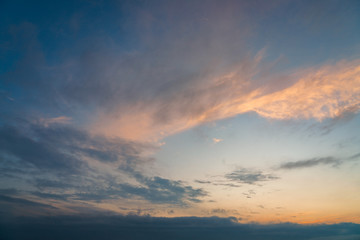 Background of colorful sky concept, Dramatic sunset with twilight color sky and clouds.