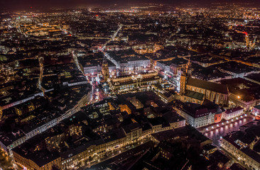 Krakow old city aerial evening time