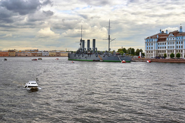 Fototapeta premium Cruiser Aurora on the Neva River in the hero city of St. Petersburg. Russia.