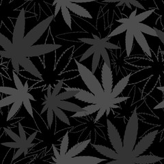Cannabis vector seamless pattern in black and Grey monochrome colors. For background, textile, wrapping paper, packing design