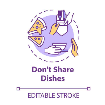 Don't Share Dishes Concept Icon. Use Separate Plates And Tableware. Personal Meal And Kitchenware. Quarantine Idea Thin Line Illustration. Vector Isolated Outline RGB Color Drawing. Editable Stroke